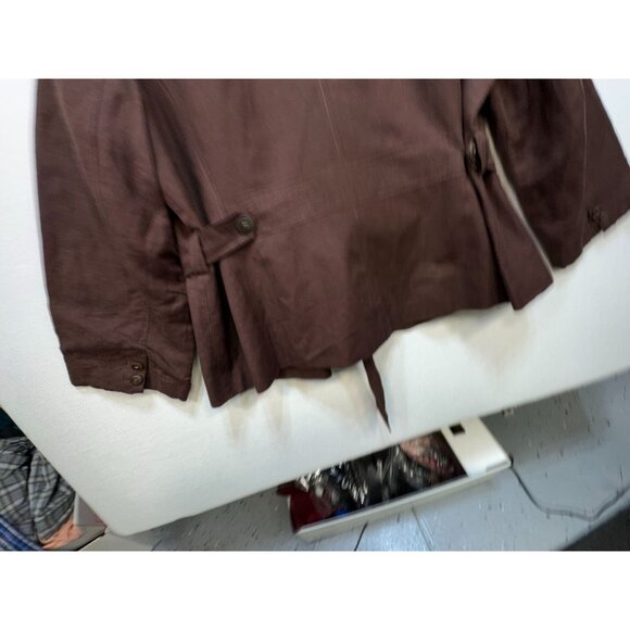 Larry Levine Women's Linen Blazer Size 20W Brown Two Button Belted Stretch - Picture 9 of 13